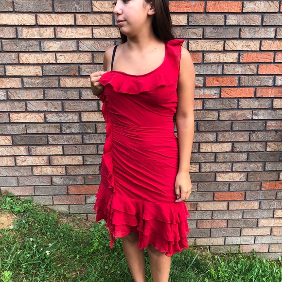 EXPRESS 100% SILK RED SEXY ONE SHOULDER SIZE 8 - Picture 8 of 8